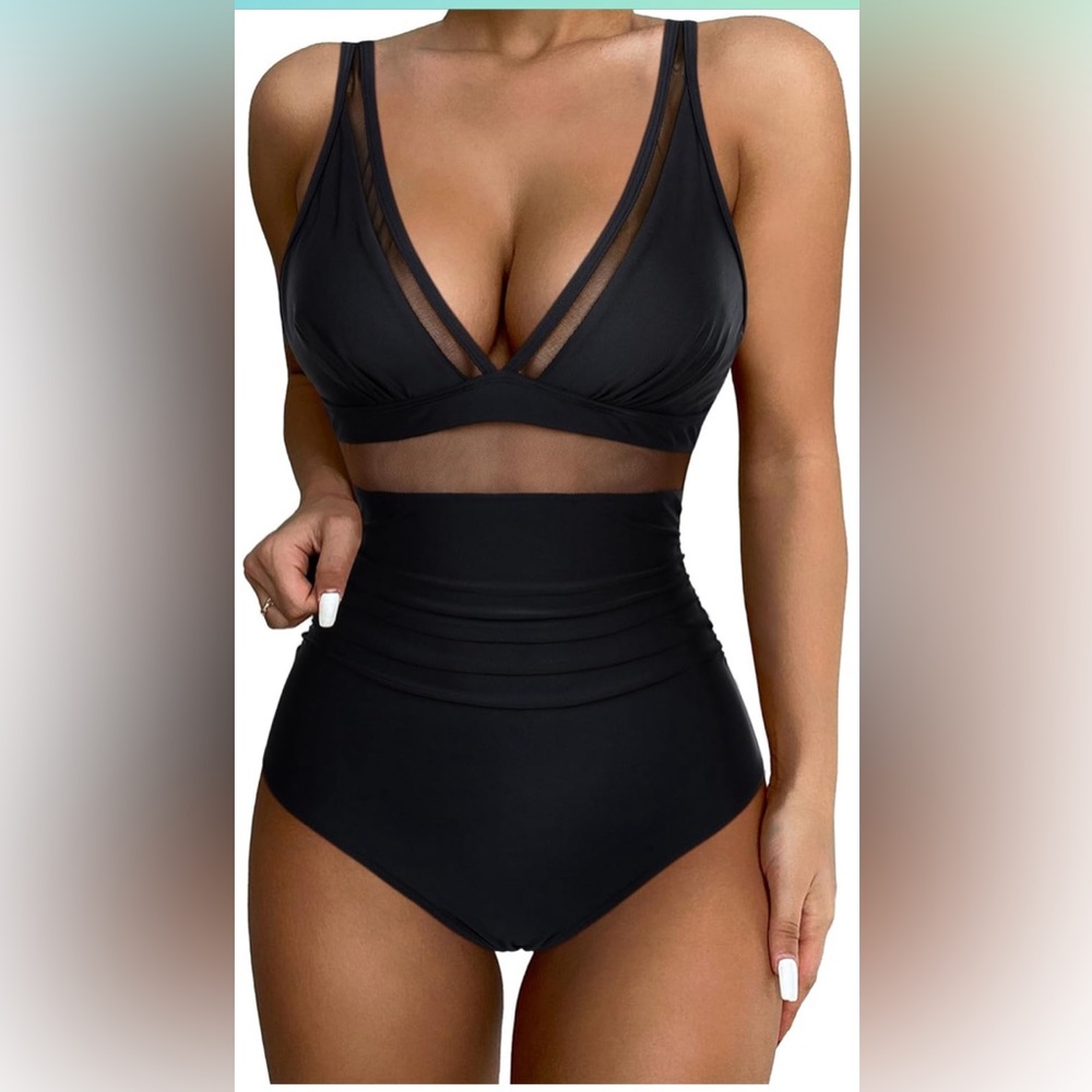 Women Sexy Mesh Tummy Control Swimsuit Push Up High Waisted Bathing Suit